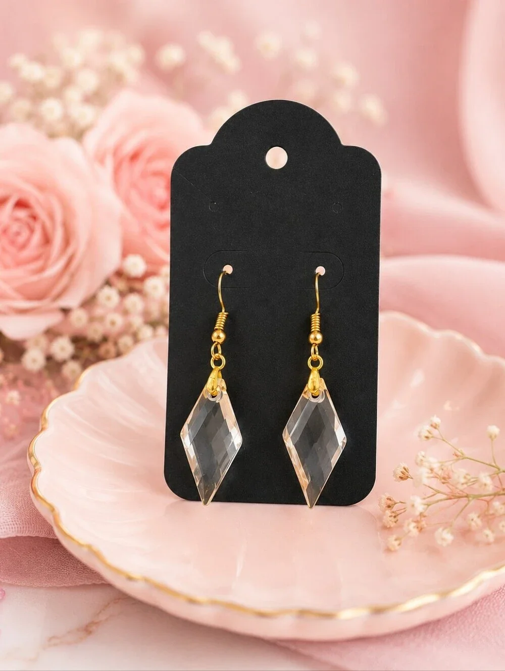 🌸2/$16🌸 Faceted Clear Acrylic Drop Earrings – Gold Geometric Dangle Earrings